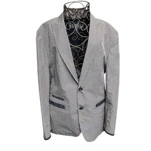 JOHN VARVATOS Jacket 50 Hook Gray plaid Cotton linen